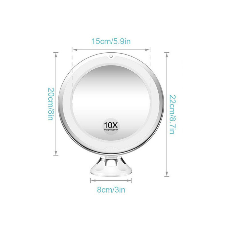 Makeup Mirror, 10X Magnifying Lighted , 360 Degree Swivel Rotation and Locking Suction