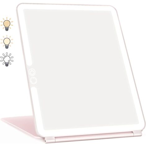 Makeup Mirror, Lighted Makeup Mirror, LED Mirror, Touch Screen Travel Mirror (Pink)