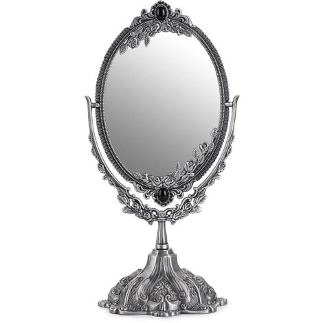 Makeup Mirror, Vintage Oval Decorative Mirror and Double-Sided Mirror (Silver)