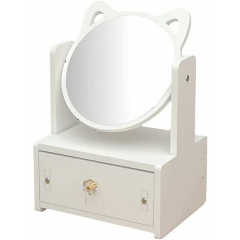 Makeup Mirror with Drawer - Cosmetic Mirror - With Ears - Tabletop Mirror - Jewelry Cabinet for Hair Salon, Salon - Dressing Table - Accessories
