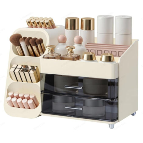 Makeup Organiser Make Up Case for Vanity with Brush Holder,Cosmetic Storage Box with Drawers, Skincare Organizer Products Jewelry Organizer Finishing Box for Bedroom Bathroom