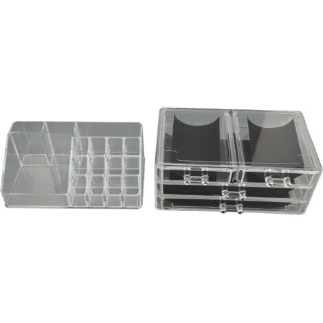 Makeup Organizer Clear Cosmetic Display Cases with Brush Holder 4 Drawers 1 Tray for Vanity Lipstick Jewelry