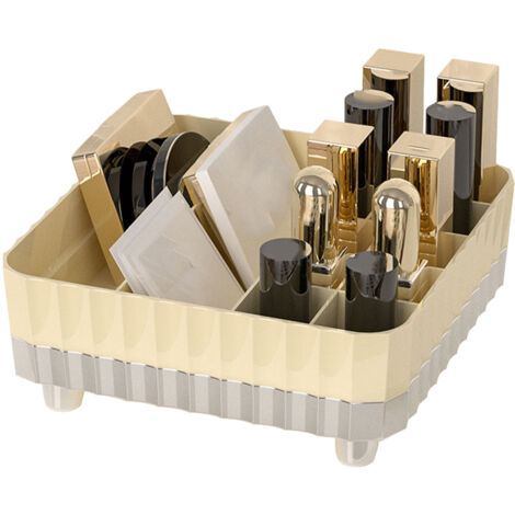 Makeup Organizer with Multiple Compartments Anti Slip Plastic Vanity Makeup Organizer for Cosmetics Lipsticks Jewelry Cream White Silver