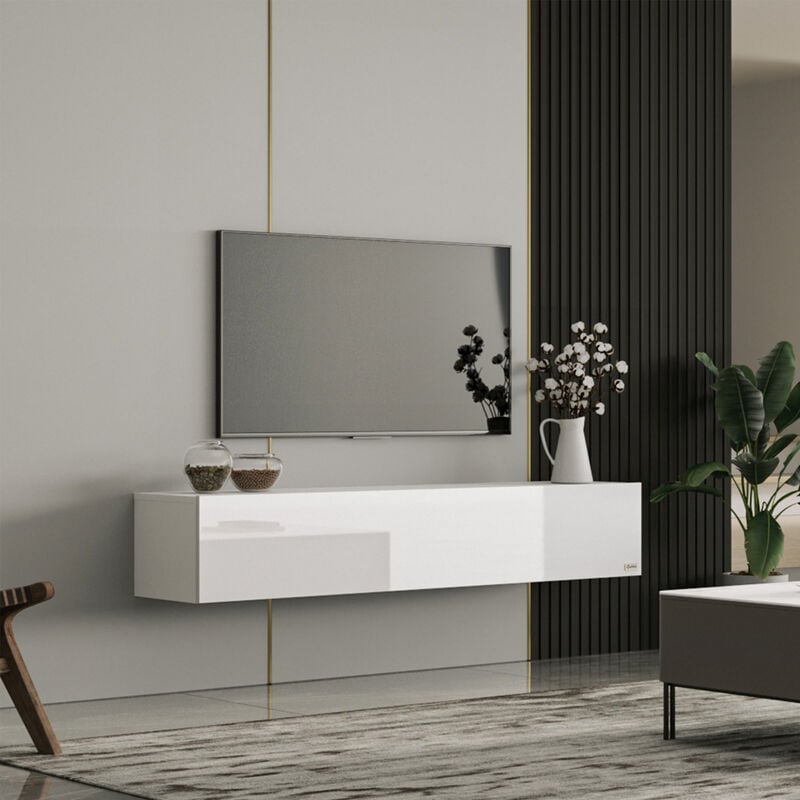 Makika - Meuble tv / Table de télévision - Blanc Brillant