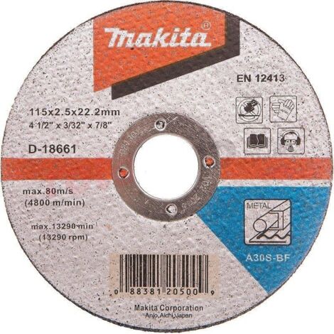 Makita 115mm 4.5"" Metal Cutting Disc 22mm Bore Flat Disc Metal Masonry Concrete