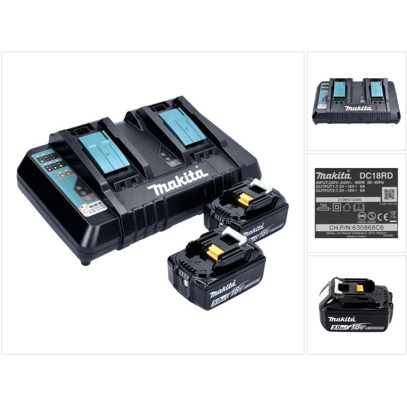 Makita - 18 v Power Source kit avec 2x Batteries 5 Ah + Chargeur double dc 18 rd
