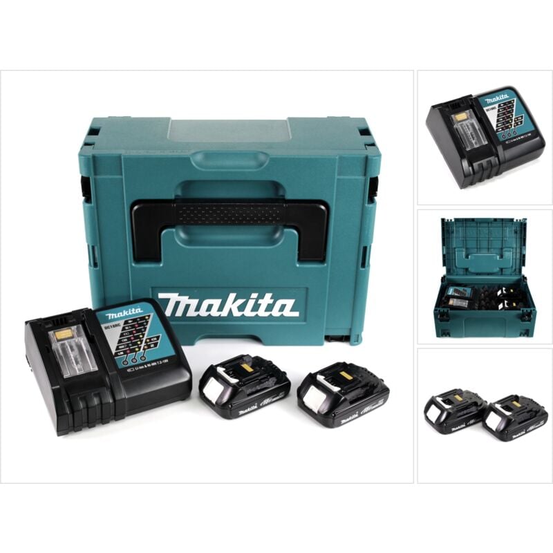 18 v Power Source Pack Énergie avec 2x Batteries 1,5 Ah + Chargeur dc 18 rc + Boîtier de transport Makpac - Makita