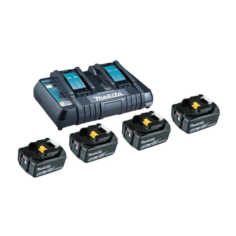 Makita - Kit source d'alimentation Li 18,0V 5Ah incl. chargeur double et 4 batteries dans une boîte (199483-0)