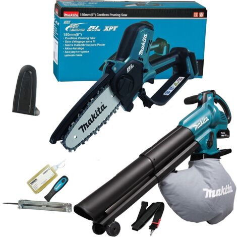 Makita 18v Cordless Chainsaw Pruner + Blower Vacuum Bag Pack + DUB187Z + DUC150Z