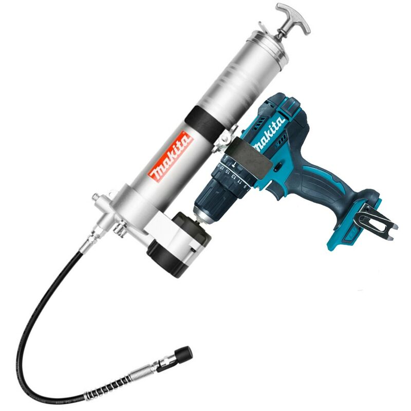 18v lxt Grease Gun Attachment with DHP482 2 Speed Cordless Combi Drill - Makita