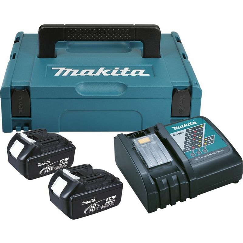 

Makita - 196866-5 18V Litio-Ion Juego de baterías (2x 4.0Ah) + cargador en maletín Mbox