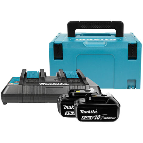 Pack Ã‰nergie 18V Li-Ion (2x5,0 Ah) avec chargeur double dans MAKPAC - MAKITA 197629-2