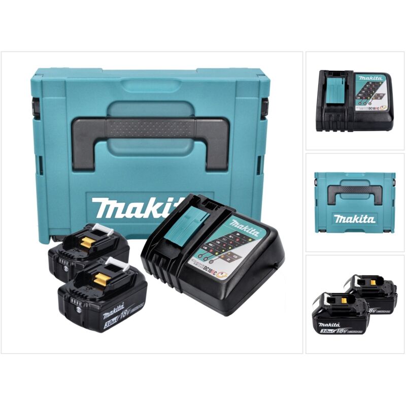 Makita - Power Source Kit 18 v ( 197952-5 ) avec 2x bl 1830 b batterie rechargeable 3,0 Ah + dc 18 rc chargeur + Makpac