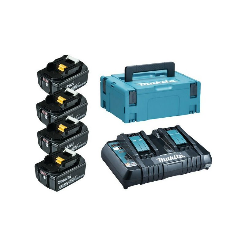 

Makita - Paquete de 4 baterías de 18 V Li-Ion 6 Ah + cargador doble DC18RD con caja MAK-PAC