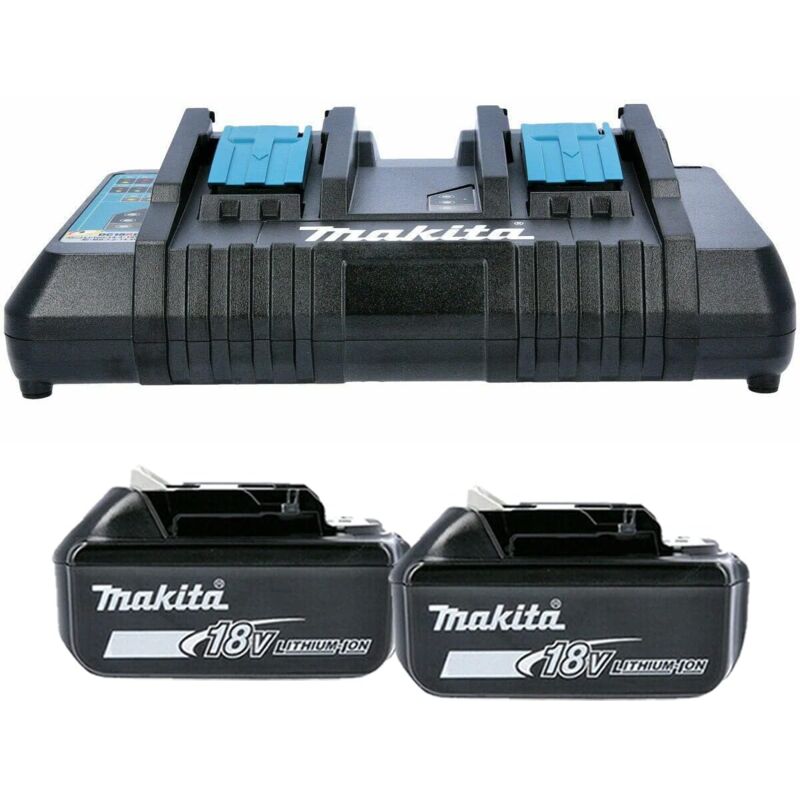 Makita - 2 batterie BL1850 18 v lxt 5 Ah agli ioni di litio, con due caricabatterie DC18RD