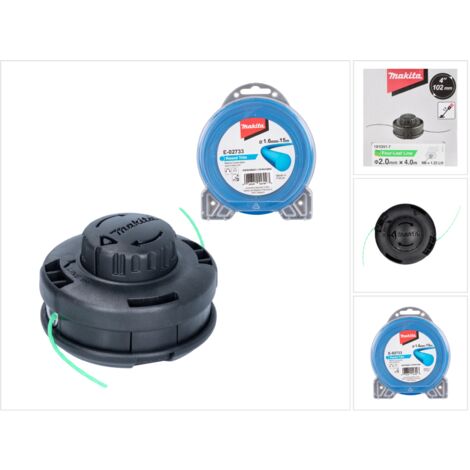 Makita 2-Fadenkopf Tap&Go 2,0 mm ( 191D91-7 ) + Mähfaden rund 1,6 mm 15 m ( E-02733 ) für 18 V Akku Rasentrimmer DUR 187 und DUR 188