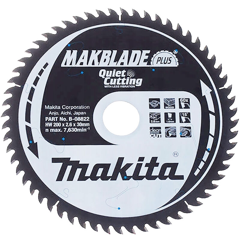 B-08822 Lame de scie circulaire tct 200x30mm 60T Bois - Makita