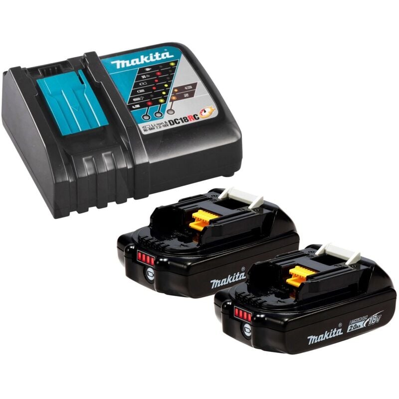 Makita - 2x BL1820B batterie 2,0 Ah 18V Li-Ion + DC18RC chargeur rapide