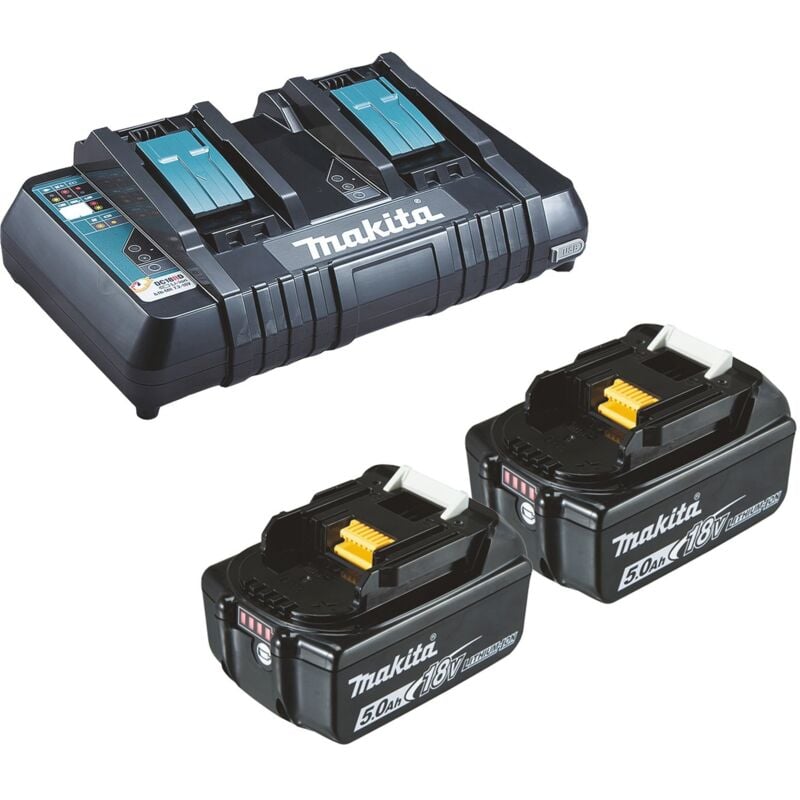 Makita - 2x BL1850B batterie 5,0 Ah 18V Li-Ion + DC18RD chargeur double rapide - DC18RD-BL1850-2x