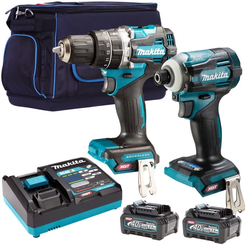 Makita 40V XGT Brushless Impact Driver + Combi Drill With 2 x 2.5Ah Battery Charger & Bag