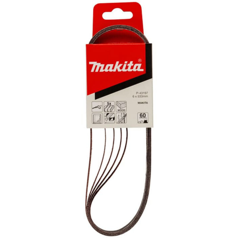 Bandes abrasives 6x533 mm pour bois et métal Grain 60 5 pcs MAKITA P 43197