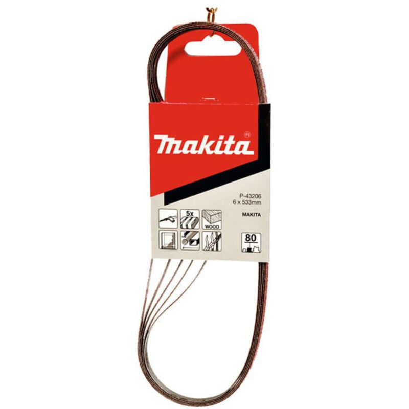 Bandes abrasives 6x533 mm pour bois et métal Grain 40 5 pcs MAKITA P 43181