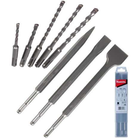 Makita 8 Piece SDS Plus Drill + Point Bullet Cold Flat Chisel Set Masonry 250mm