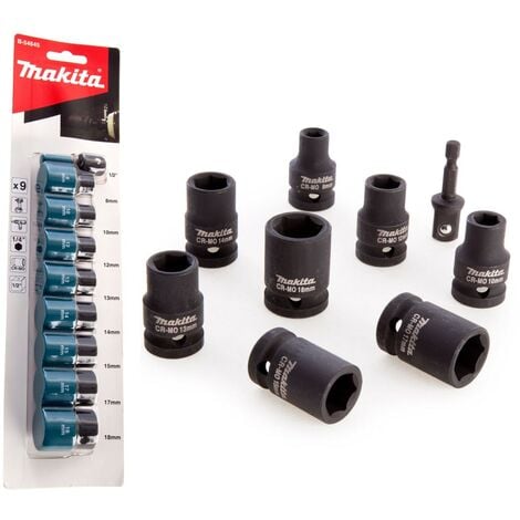 Makita B-54645 9 Piece Impact Socket Set 1/2in Drive with Adapter