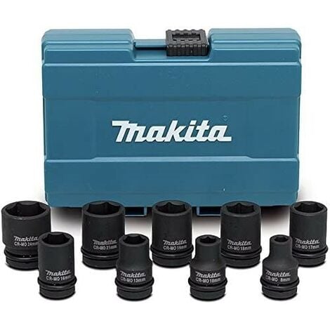 Makita 9 Piece Wrench Socket Set 1/2 Sq Drive Metric + Retaining Pin 8mm - 24mm
