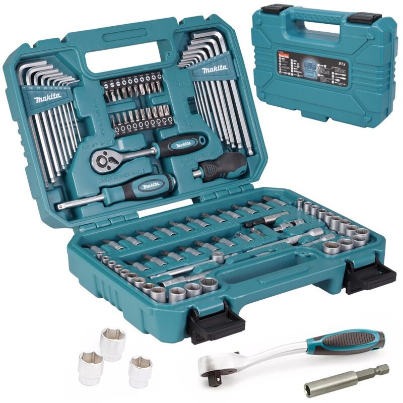 Makita 91 PC General Maintenance Kit Spanner Screwdriver Socket Set 1/4