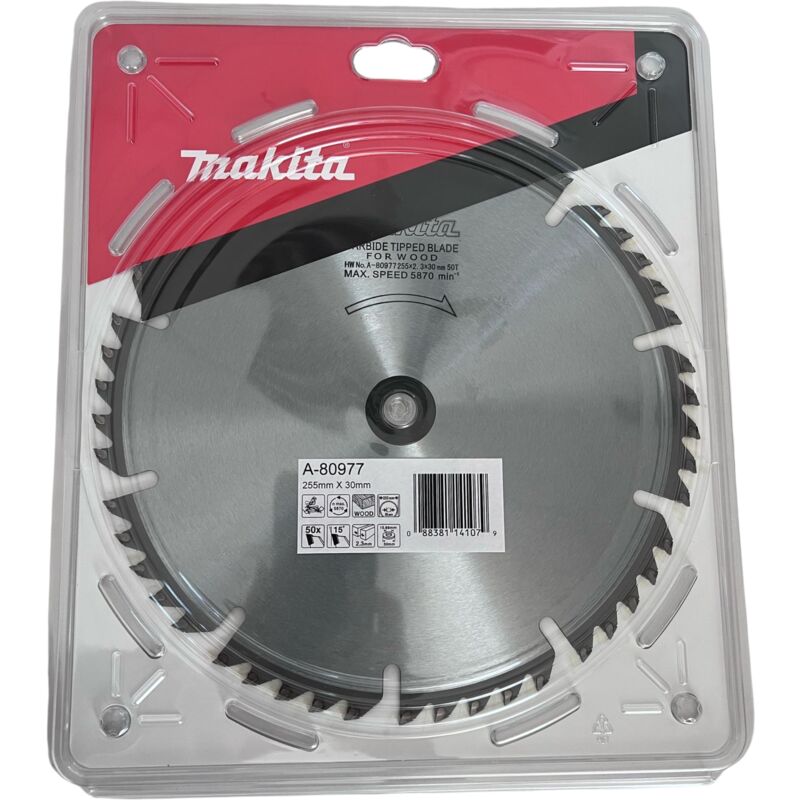 Lame de scie circulaire Makita A-80977 en tungstène 255 x 2,3 x 30 mm 50 dents 15°