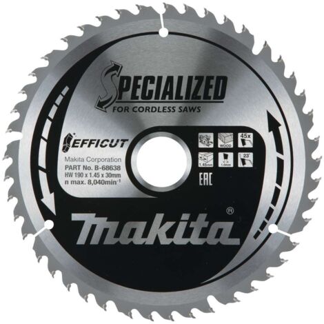 Makita Accesorios - Disco de sierra para madera 190x30 mm, 45 dientes B-68638