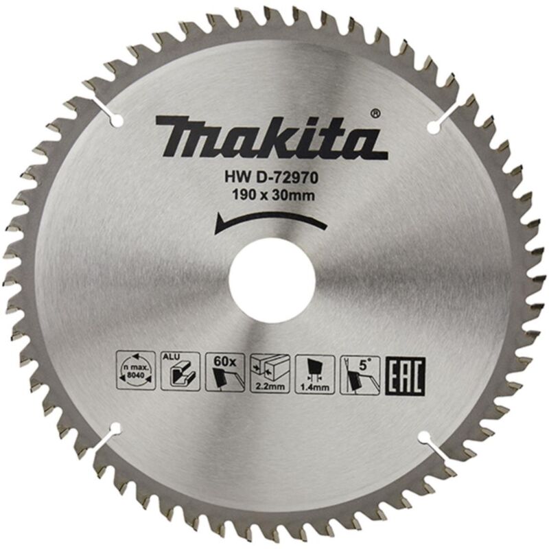 Makita - Accessori - Lama da sega circolare per alluminio 190x30 mm, 60 denti D-72970