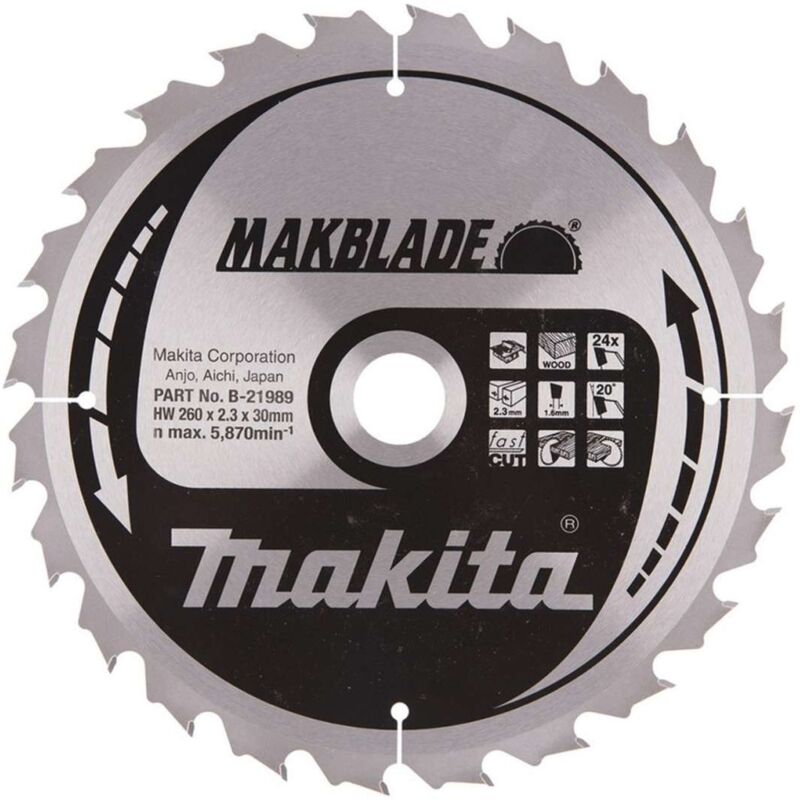 Makita - Accessori - Lama da sega circolare per legno 260x30 mm, 24 denti B-21989