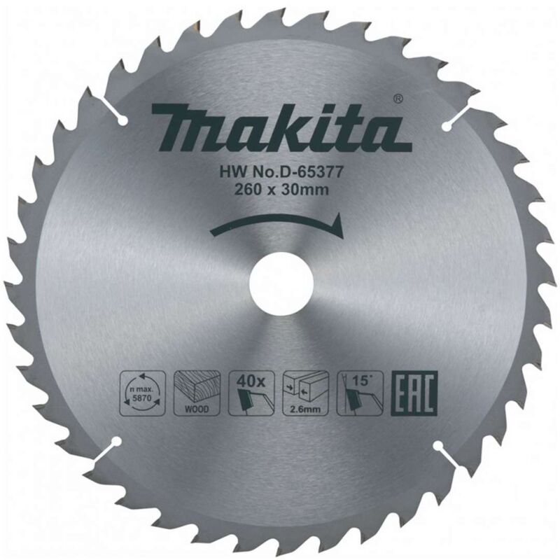 Makita - Accessori - Lama da sega circolare per legno, 260x30 mm, 40 denti D-65377