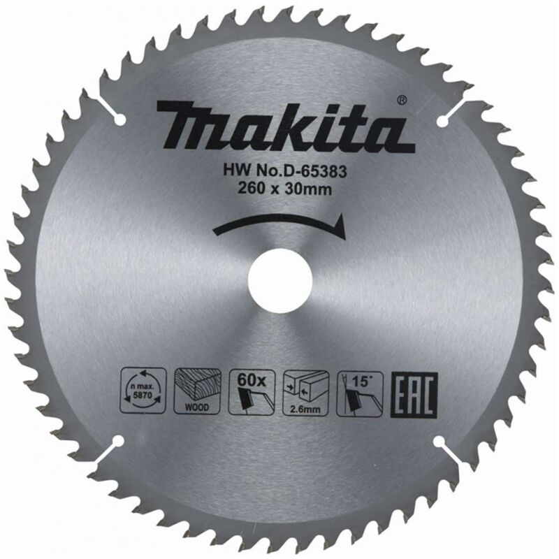 Makita - Accessori - Lama da sega circolare per legno 260x30 mm, 60 denti D-65383