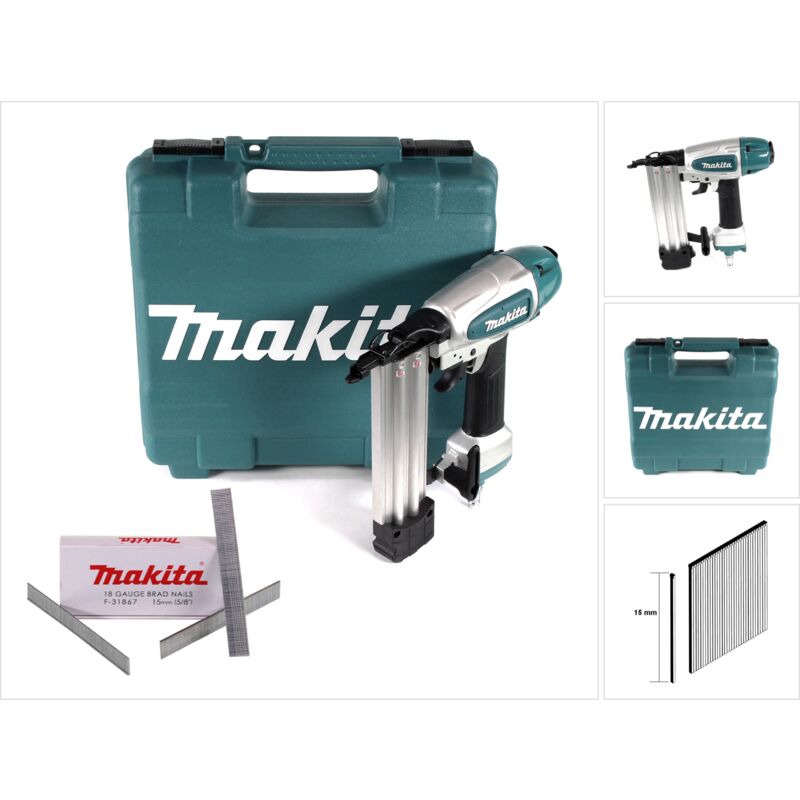 Af 506 Cloueur à air comprimé 15-50mm 4.3-8.3 bar + 5000x Clous à refouler 15mm galvanisé + Coffret - Makita