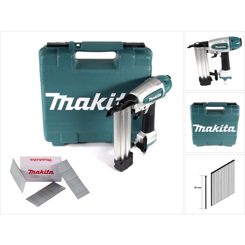 AF506 Cloueur pneumatique 15-50mm - 4,3-8,3bar + 5000x Clous à tête refoulée - 32mm - Galvanisés + Coffret - Makita