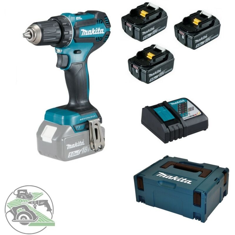 Image of Akku-Bohrschrauber DDF485RTJ3 18V + 3x 5,0 Ah Akku + DC18RC + Makpac - Makita