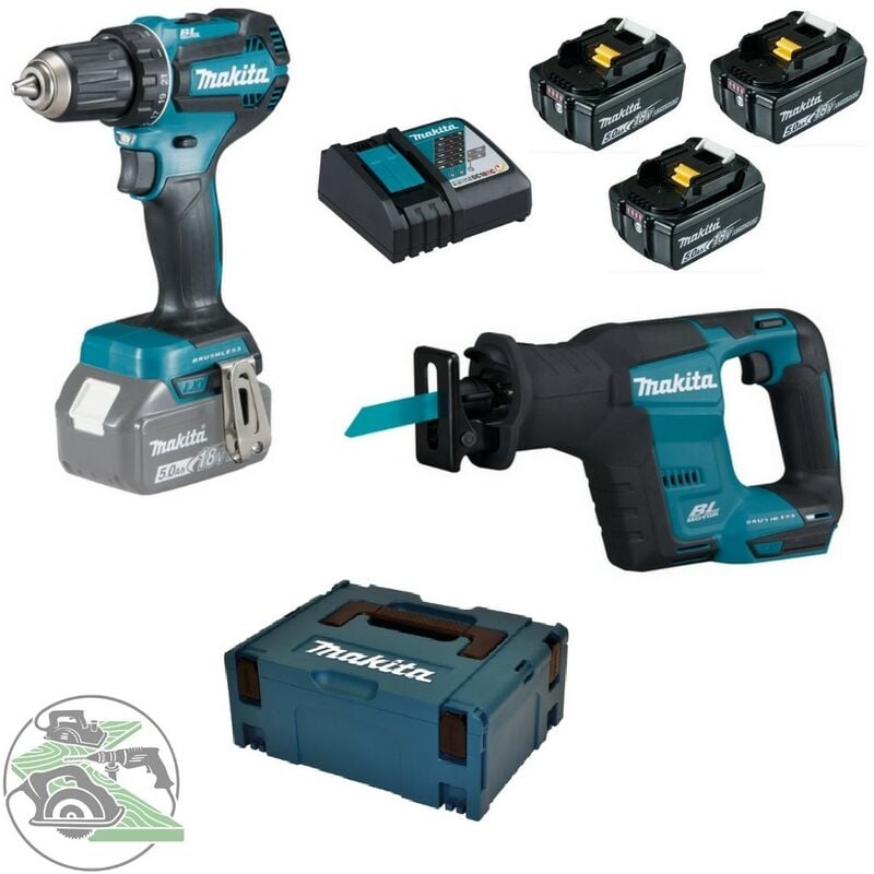 Image of Makita - Akku-Bohrschrauber 18V DDF485RTJ3 + 3x 5,0Ah + Akku-Reciprosäge DJR188Z