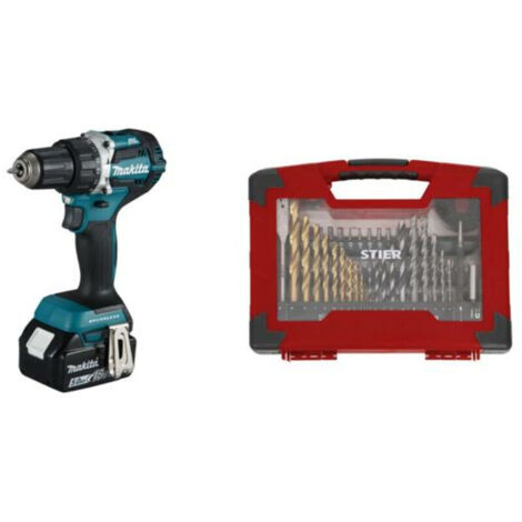Makita Akku-Bohrschrauber DDF484RTJ 18V / 5Ah mit 100-teiligem Zubehör-Set