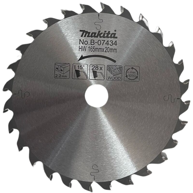 Lame de scie circulaire Makita B-07434 tct 165 x 2,2 x 20 mm 28 dents 8° pour bois