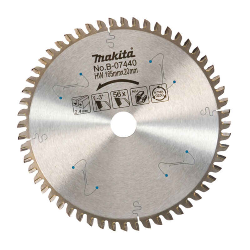 Lame de scie circulaire Makita B-07440 tct 165 x 2,4 x 20 mm 56 dents 3° Aluminium