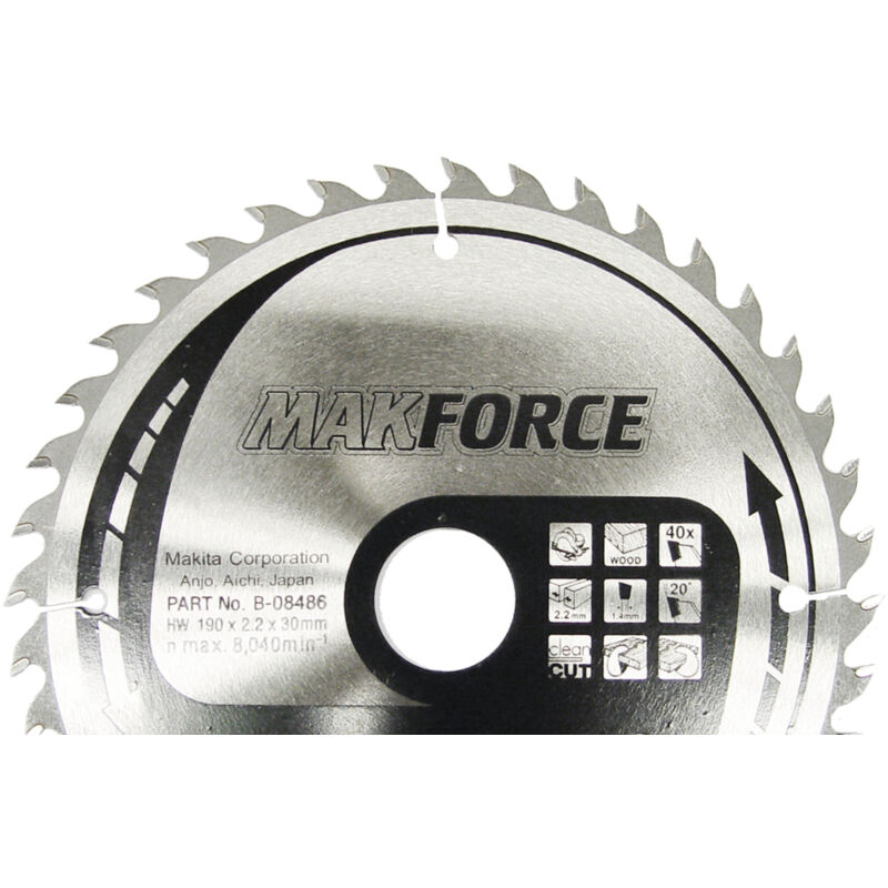 Makita - B-08486 makforce lame de scie circulaire 190 mm x 40 dents alésage 30 mm 1 noir