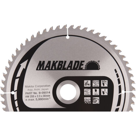 MAKITA-B-09014 À ONGLET DISQUE MAKBLADE 255 X 2,3 JANTE 1,8 60Z AXE 5 MM DE 30 DEGRÉS