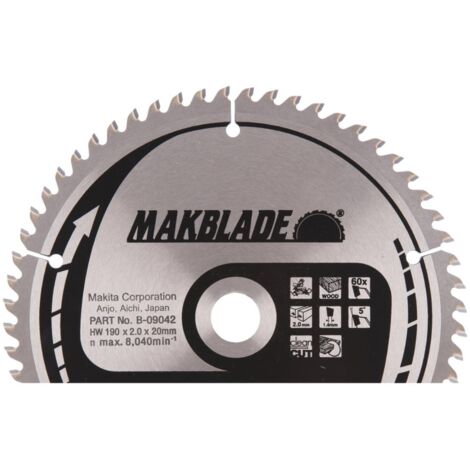 MAKITA-B-09042 À ONGLET DISQUE MAKBLADE 190 JANTE 2 X 1,4 MM TIGE 60Z 5 DEGRÉS DE 20