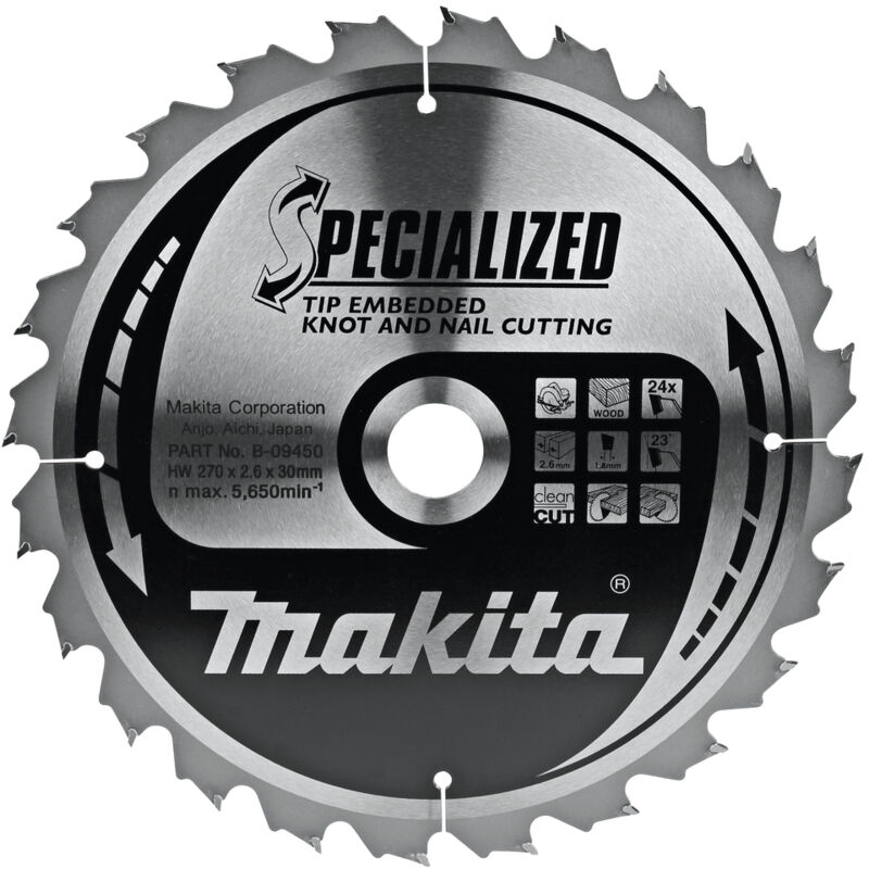 Lama per sega circolare Makita, tagliente incassato 270 x 30 mm - 24 denti