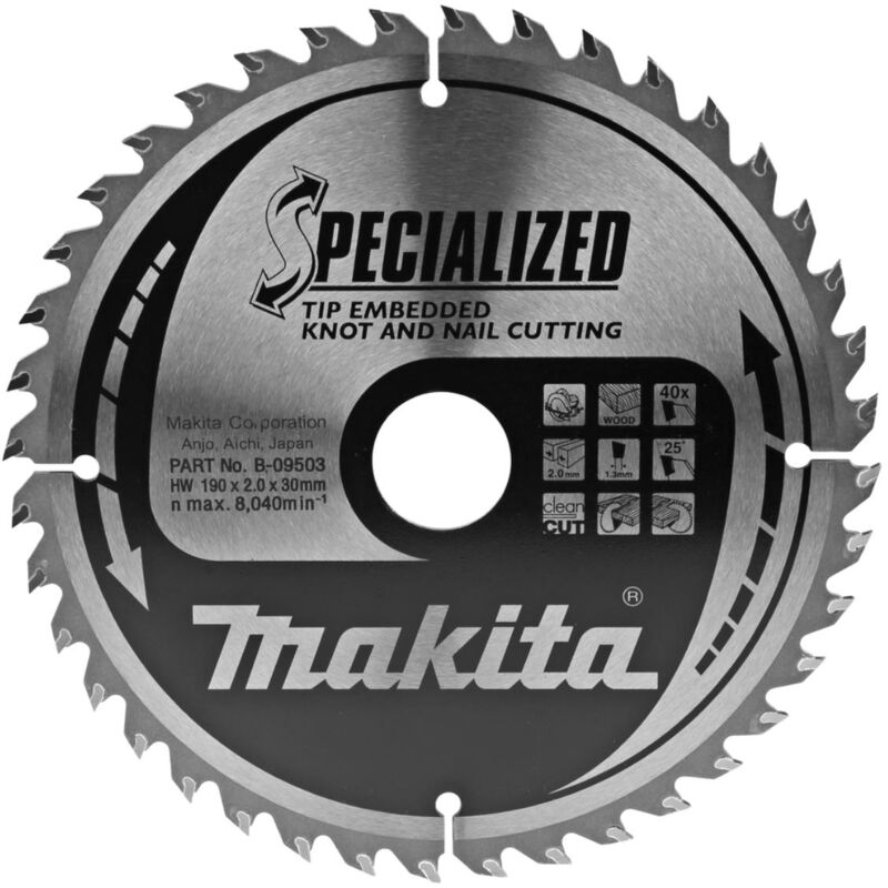 Makita - Lama per sega circolare tagliente incassato 190 x 30 mm - 40 denti
