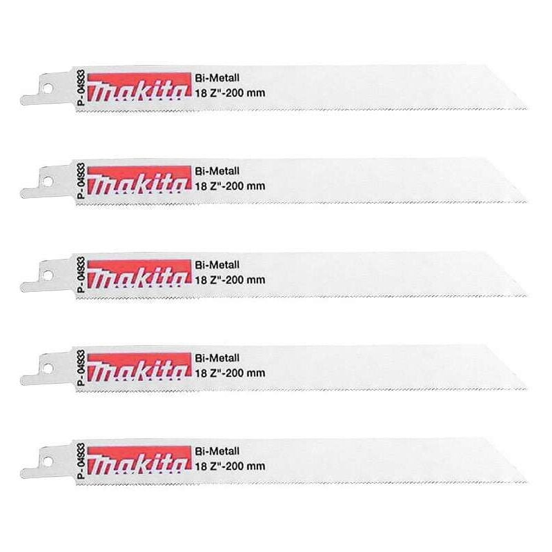Lot de 5 lames de scie sabre Makita B-16782 Bi-Métal flexible pour acier et Inox (1,5 à 2,5 mm) 200 mm