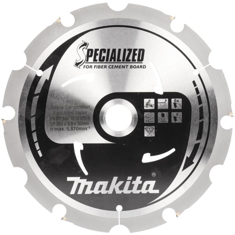Lama circolare Makita per fibrocemento 260 x 30 x 2,5 mm - 6 denti